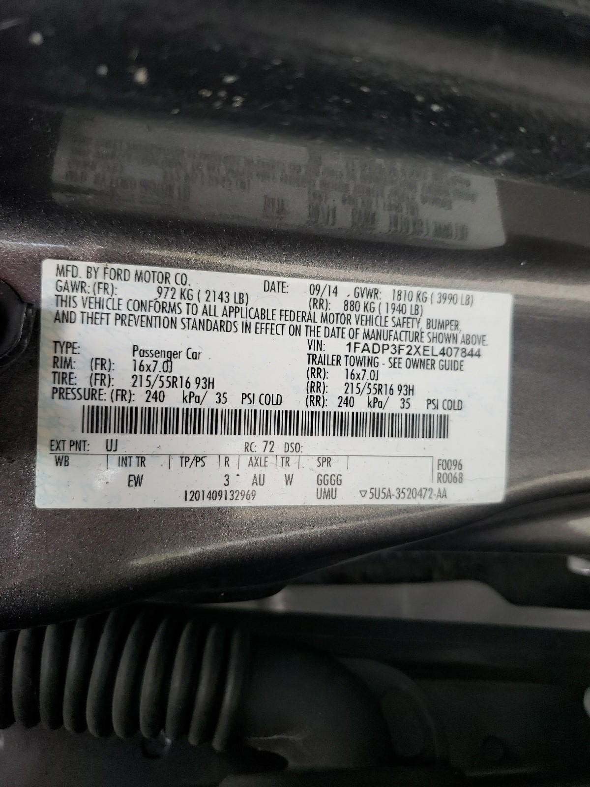 Photo 10 from auction – 2014 FORD FOCUS SE with VIN 1FADP3F2XEL407844