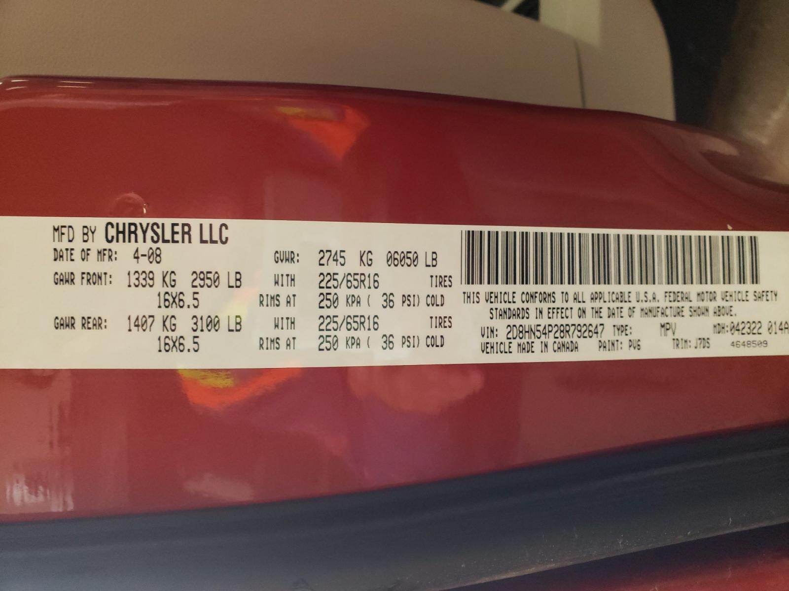 Photo 10 from auction – 2008 DODGE GRAND CARA with VIN 2D8HN54P28R792647