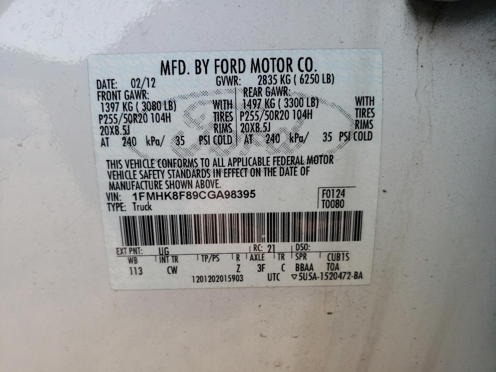 Photo 10 from auction – 2012 FORD EXPLORER L with VIN 1FMHK8F89CGA98395
