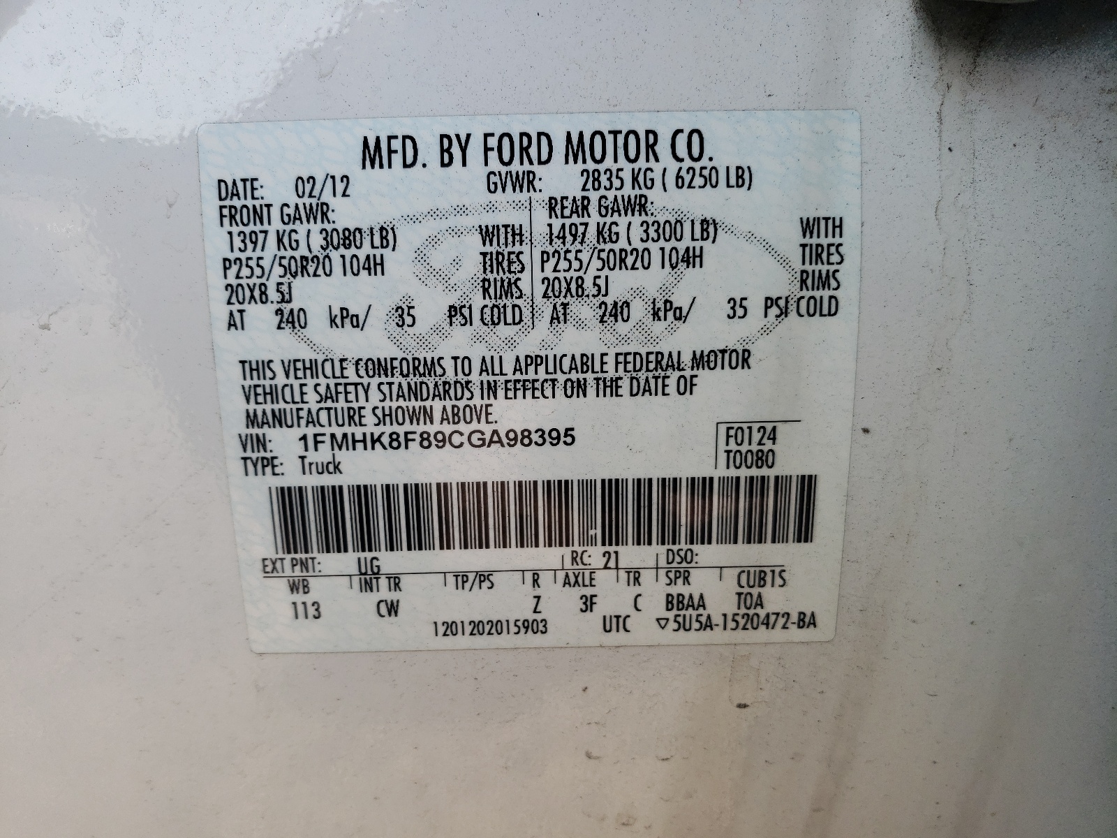 Foto 10 de la subasta – 2012 FORD EXPLORER L con VIN 1FMHK8F89CGA98395