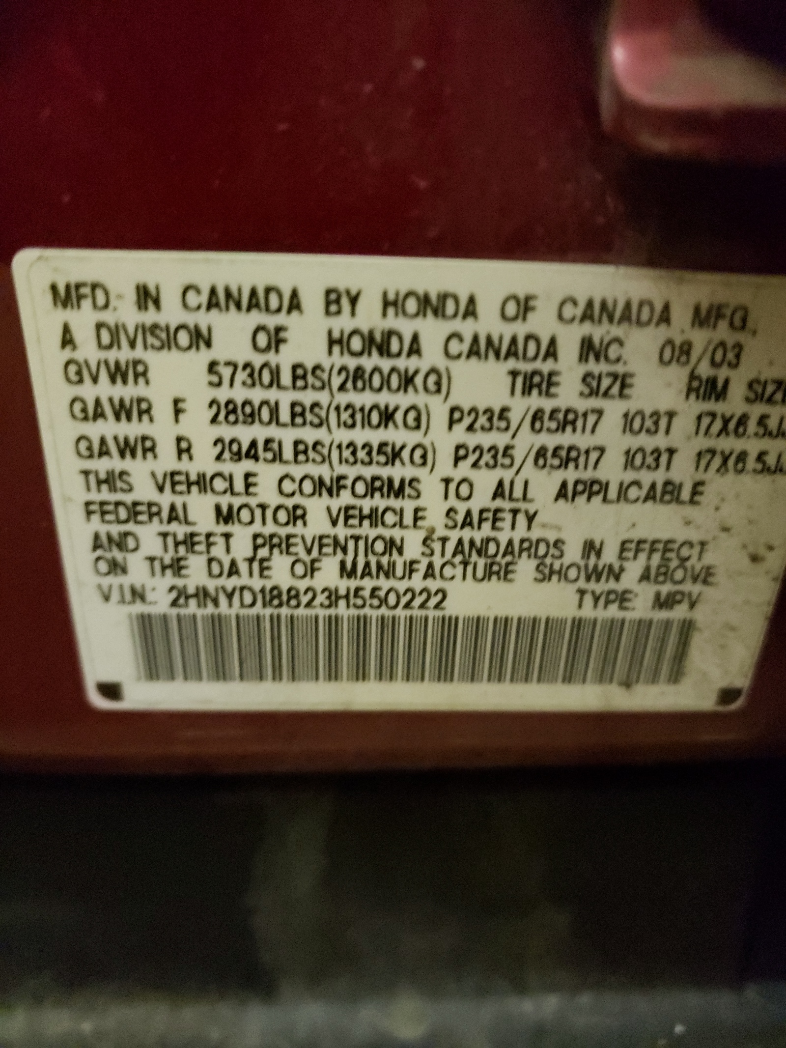 Photo 10 from auction – 2003 ACURA MDX with VIN 2HNYD18823H550222