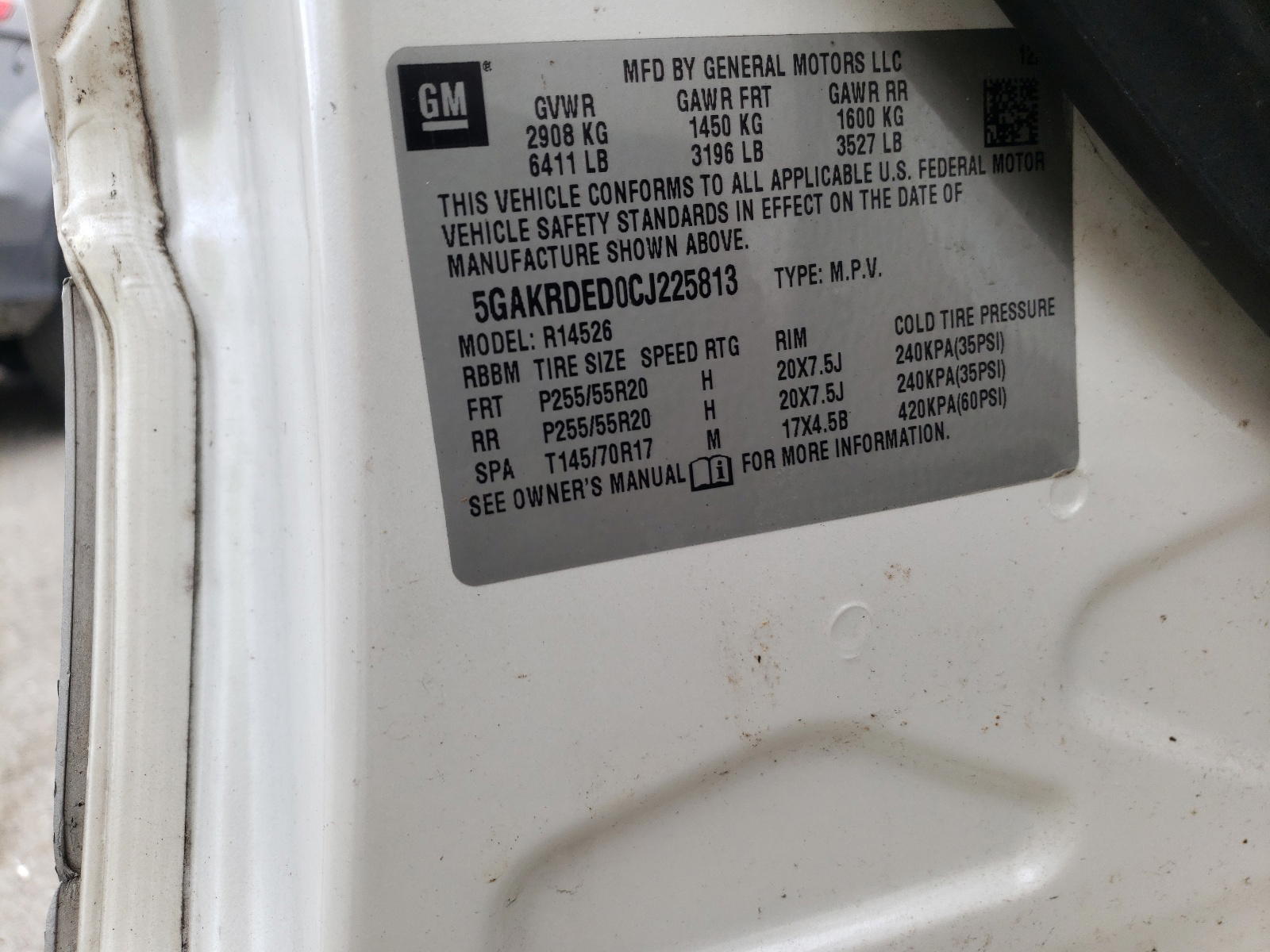 Photo 10 from auction – 2012 BUICK ENCLAVE with VIN 5GAKRDED0CJ225813