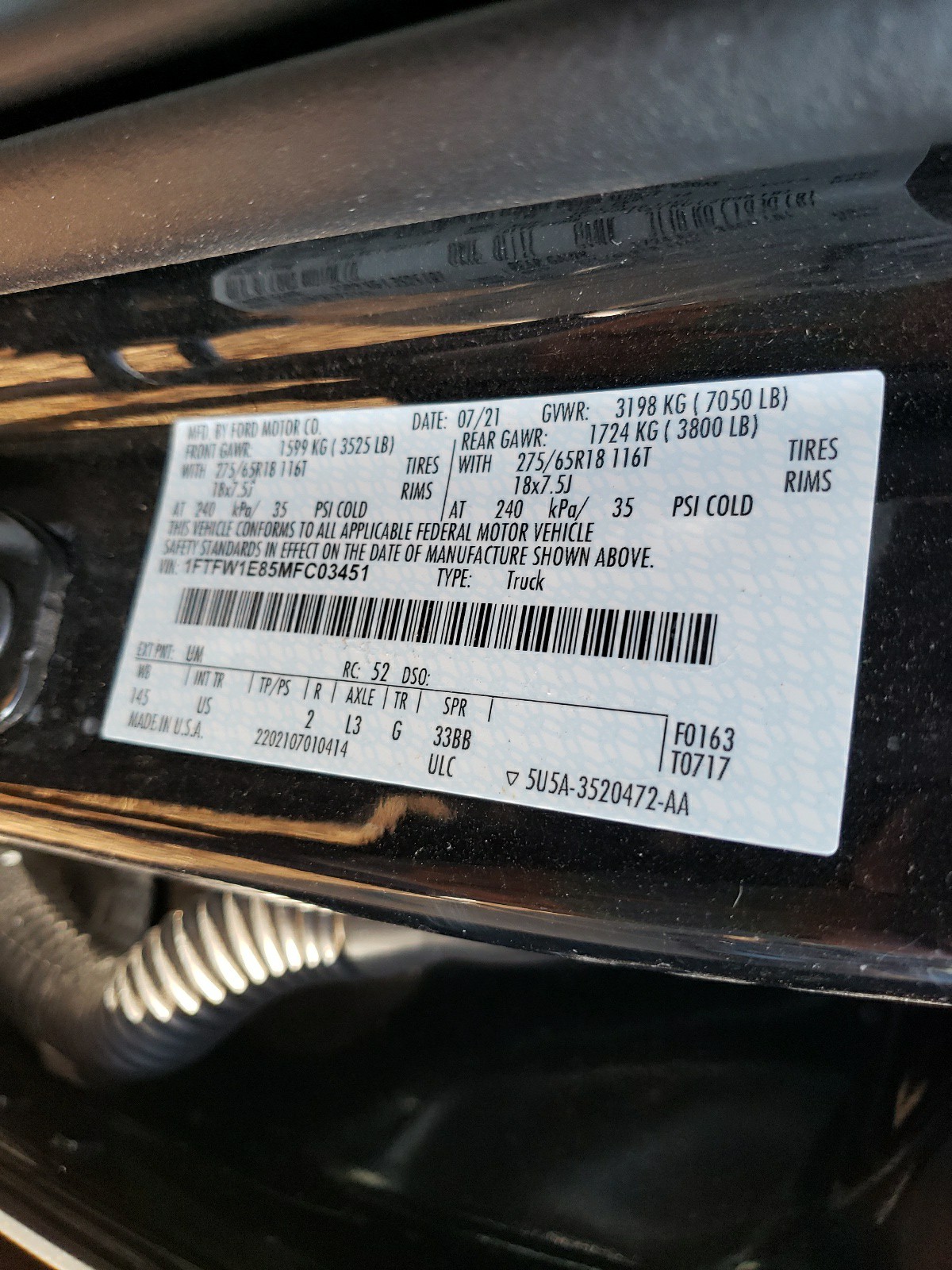 Photo 10 from auction – 2021 FORD F150 SUPER with VIN 1FTFW1E85MFC03451