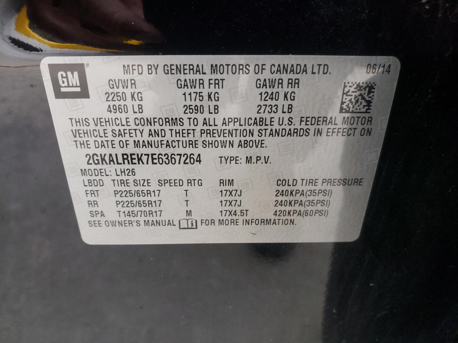 Photo 10 from auction – 2014 GMC TERRAIN SL with VIN 2GKALREK7E6367264
