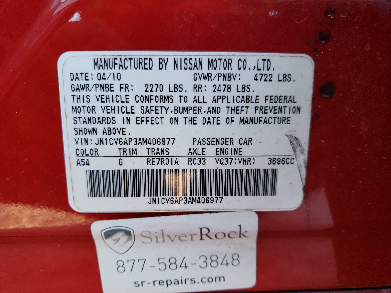 Photo 10 from auction – 2010 INFINITI G37 BASE with VIN JN1CV6AP3AM406977