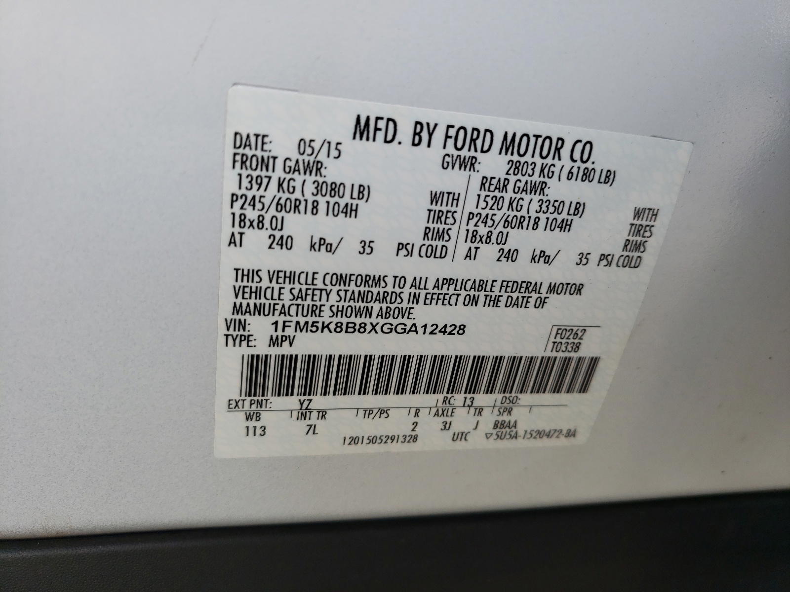 Photo 10 from auction – 2016 FORD EXPLORER with VIN 1FM5K8B8XGGA12428