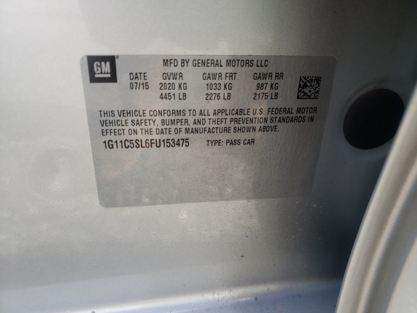 Photo 10 from auction – 2015 CHEVROLET MALIBU 1LT with VIN 1G11C5SL6FU153475