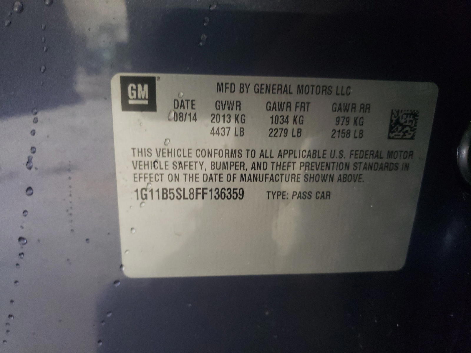Photo 10 from auction – 2015 CHEVROLET MALIBU LS with VIN 1G11B5SL8FF136359