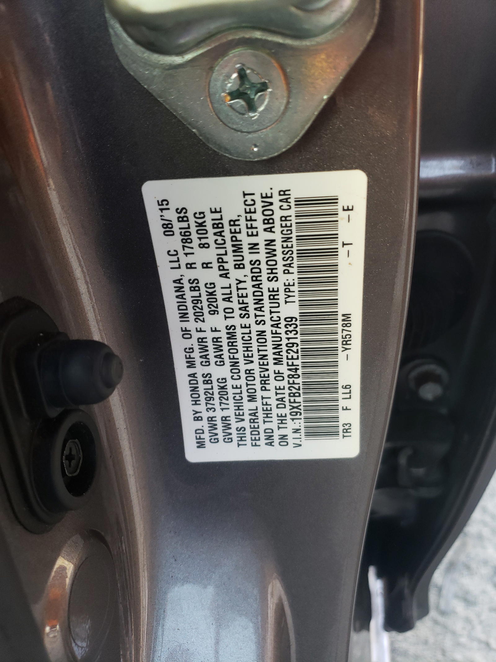 Photo 10 from auction – 2015 HONDA CIVIC EX with VIN 19XFB2F84FE291339