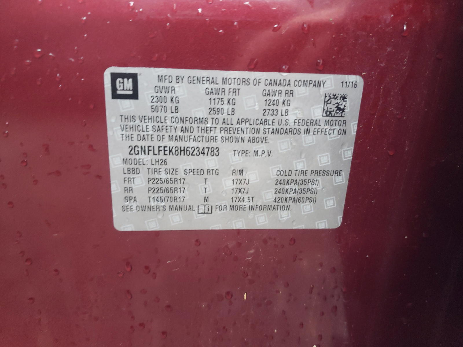 Photo 10 from auction – 2017 CHEVROLET EQUINOX LT with VIN 2GNFLFEK8H6234783