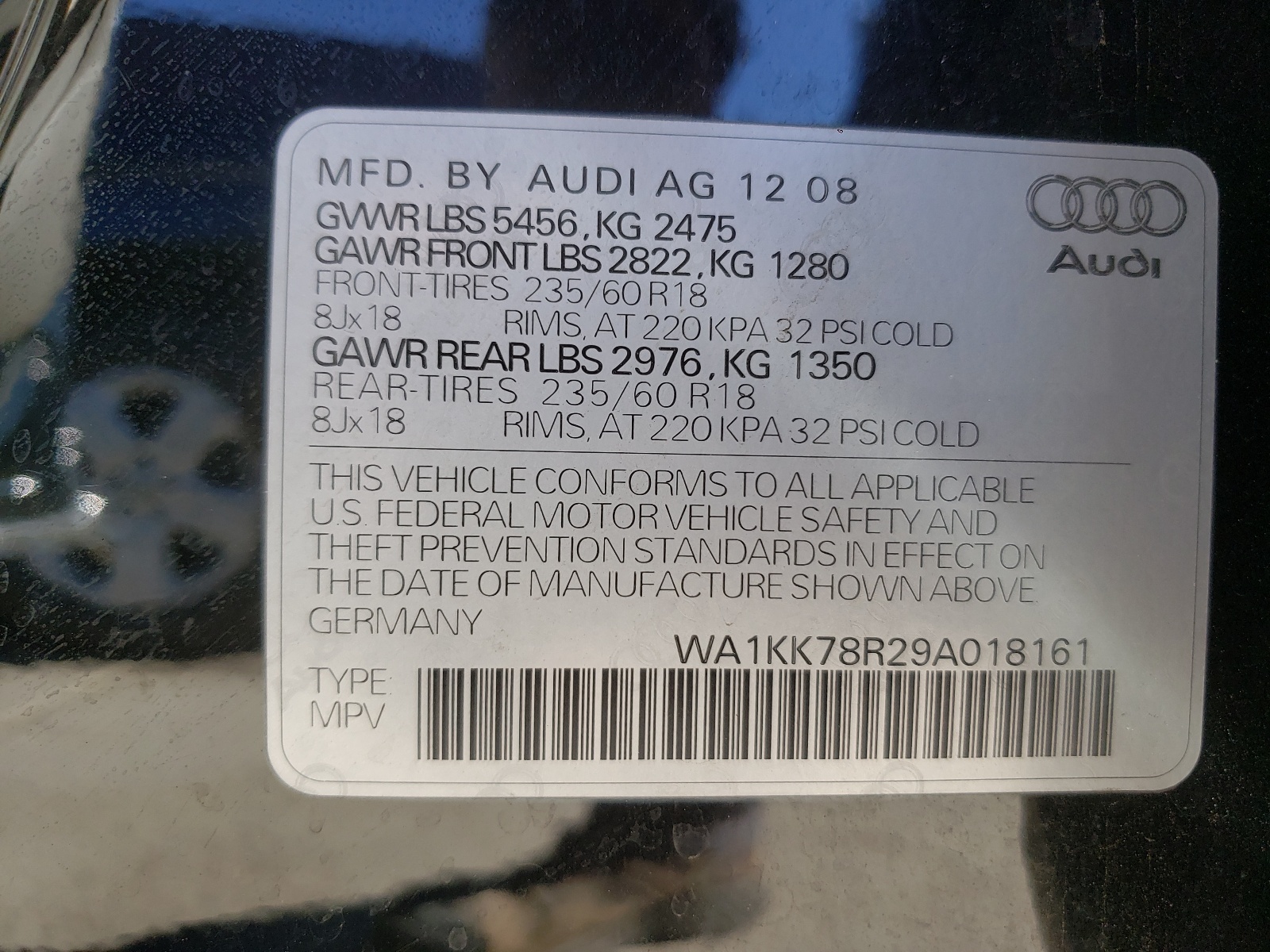 Photo 10 from auction – 2009 AUDI Q5 3.2 with VIN WA1KK78R29A018161