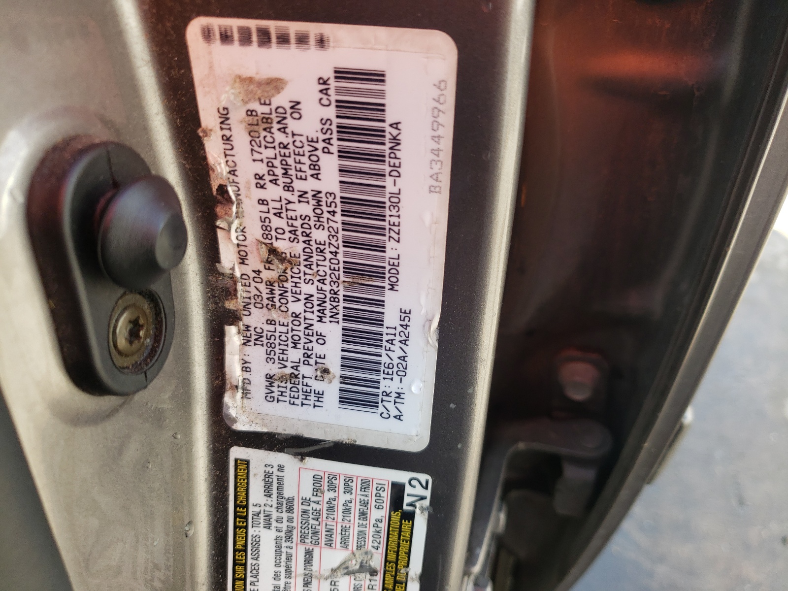Photo 10 from auction – 2004 TOYOTA COROLLA CE with VIN 1NXBR32E04Z327453