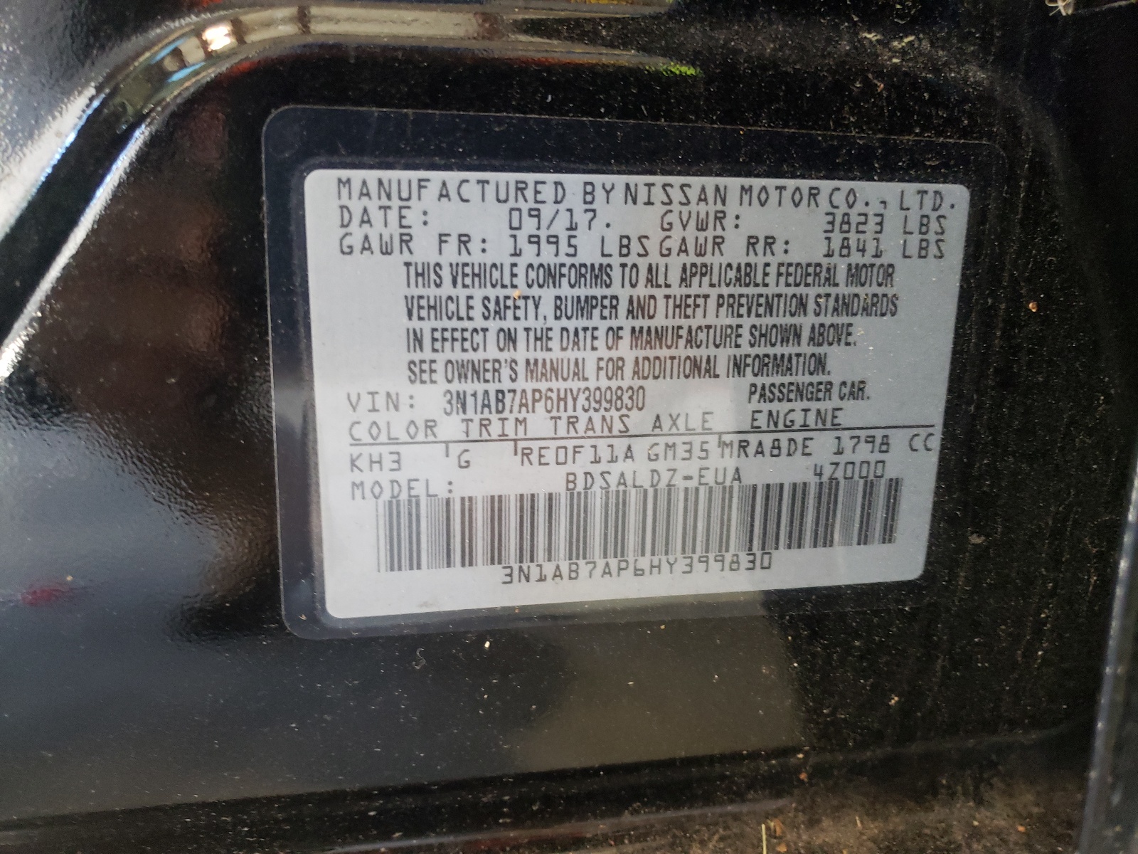 Photo 10 from auction – 2017 NISSAN SENTRA S with VIN 3N1AB7AP6HY399830
