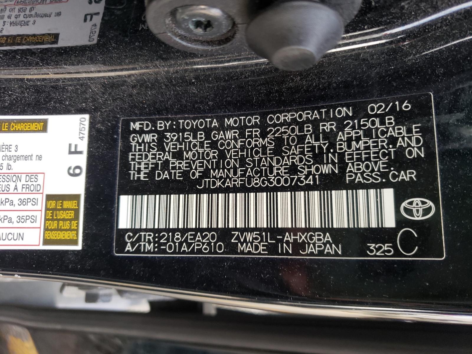 Photo 10 from auction – 2016 TOYOTA PRIUS with VIN JTDKARFU8G3007341