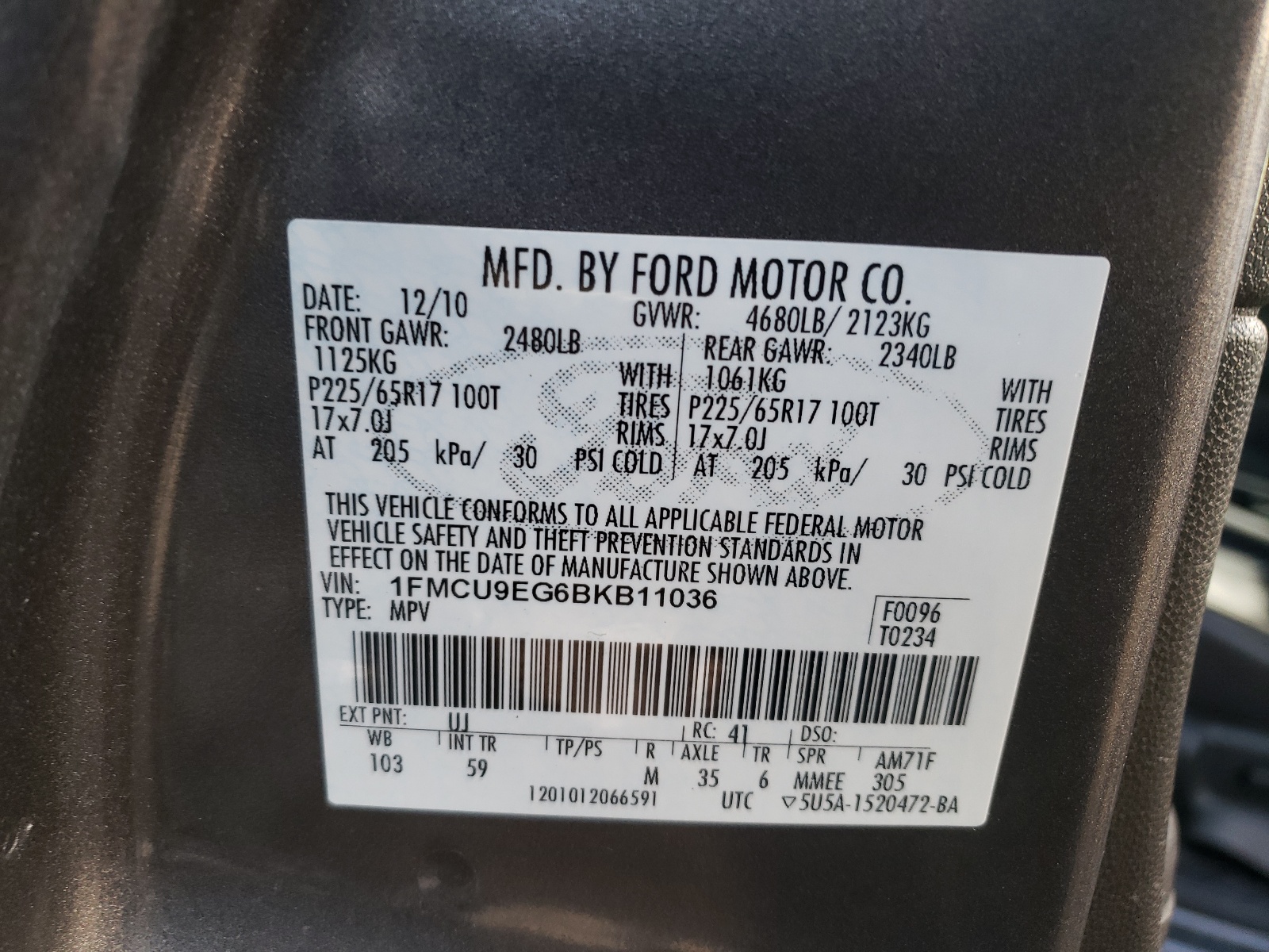 Zdjęcie 10 z aukcji – 2011 FORD ESCAPE LIM z VIN 1FMCU9EG6BKB11036