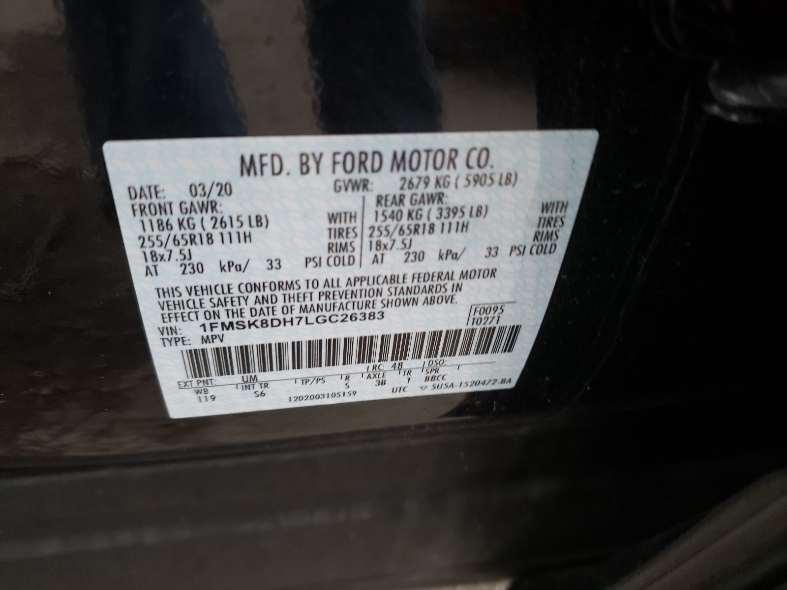 Photo 10 from auction – 2020 FORD EXPLORER X with VIN 1FMSK8DH7LGC26383