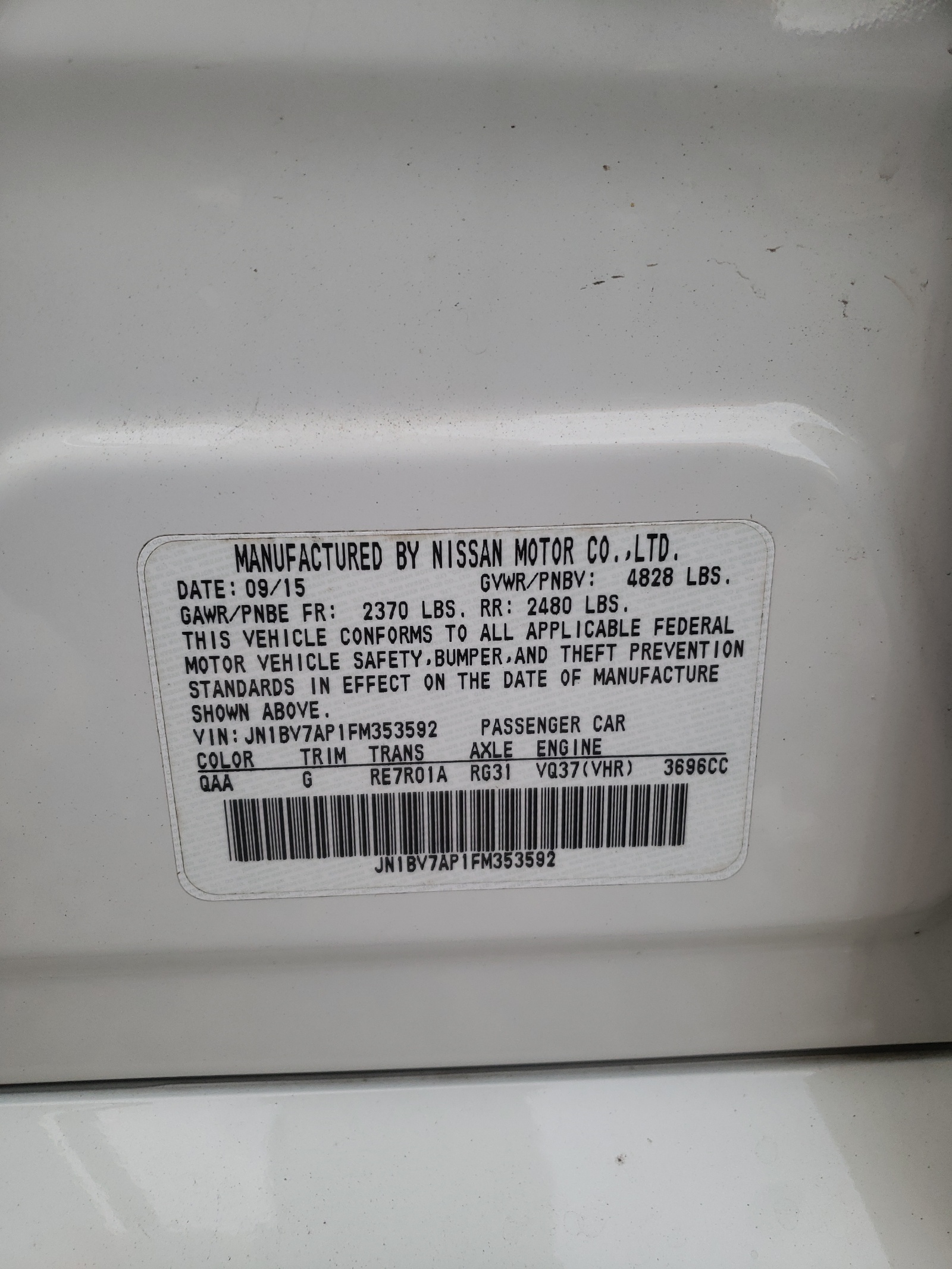Zdjęcie 10 z aukcji – 2015 INFINITI Q50 BASE z VIN JN1BV7AP1FM353592