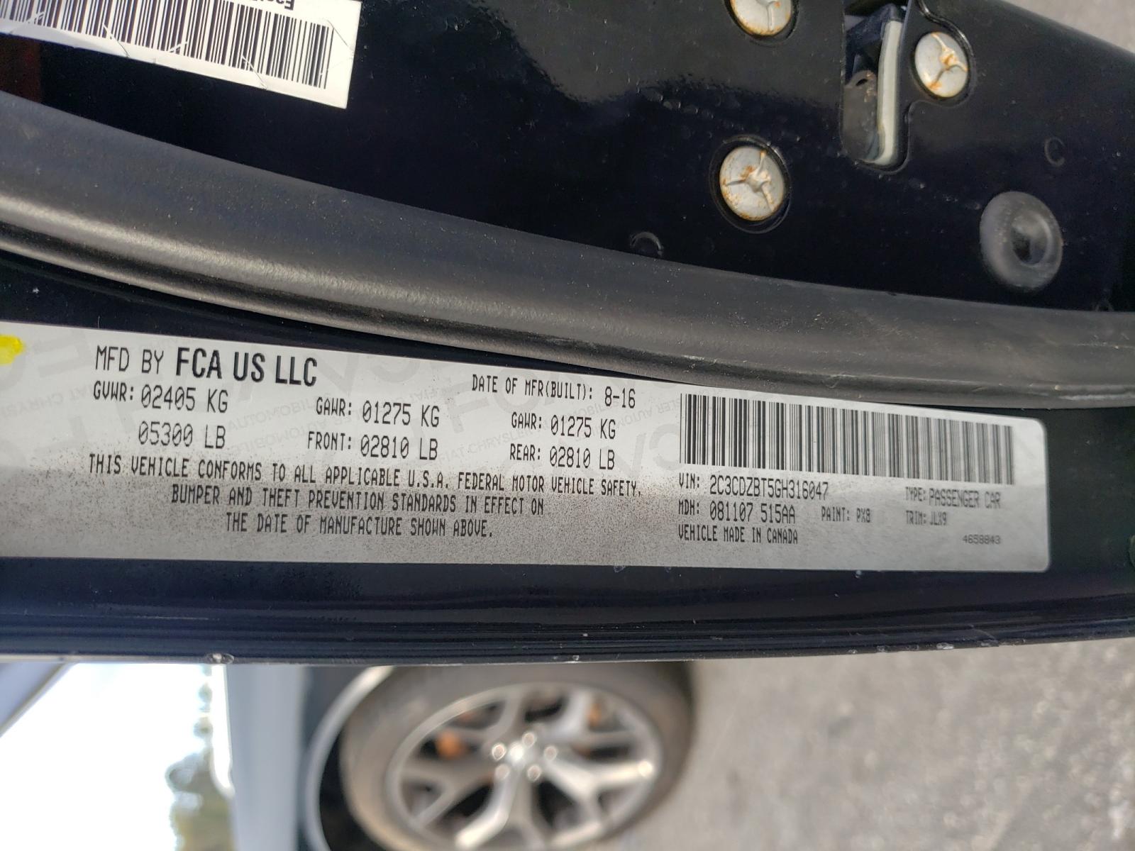 Photo 10 from auction – 2016 DODGE CHALLENGER with VIN 2C3CDZBT5GH316047