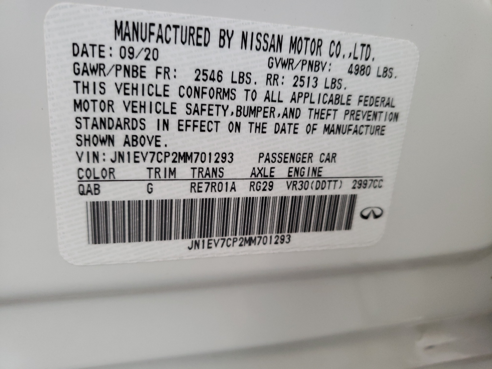 Photo 10 from auction – 2021 INFINITI Q50 SENSOR with VIN JN1EV7CP2MM701293