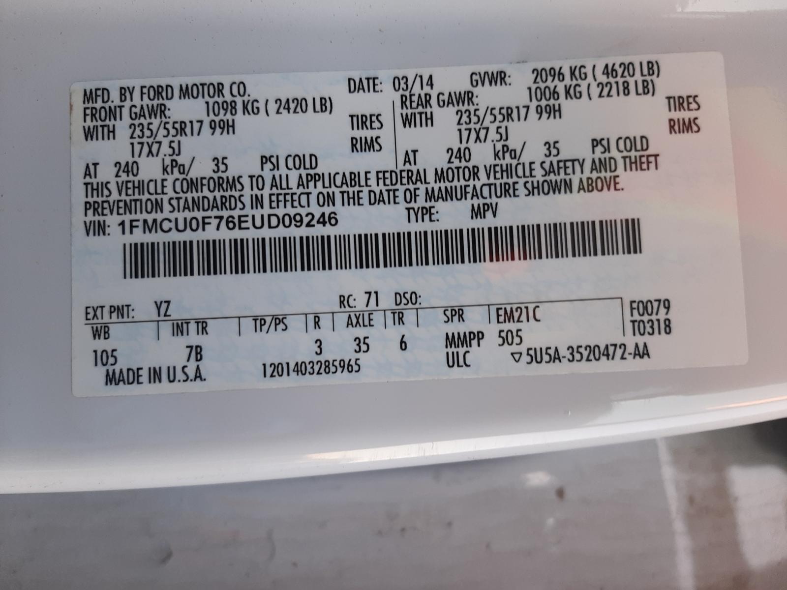 Photo 10 from auction – 2014 FORD ESCAPE S with VIN 1FMCU0F76EUD09246