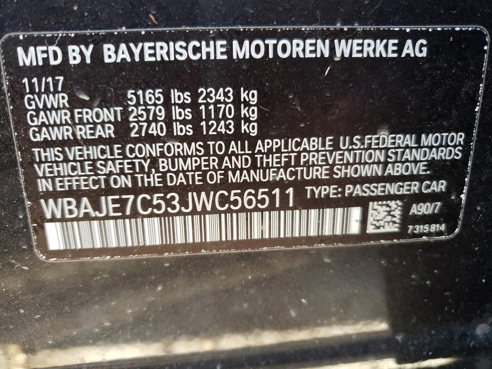 Photo 10 from auction – 2018 BMW 540 XI with VIN WBAJE7C53JWC56511