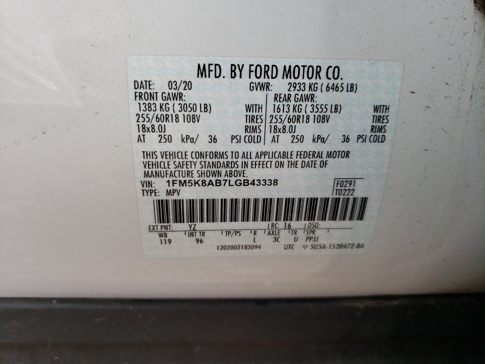 Photo 10 from auction – 2020 FORD EXPLORER P with VIN 1FM5K8AB7LGB43338