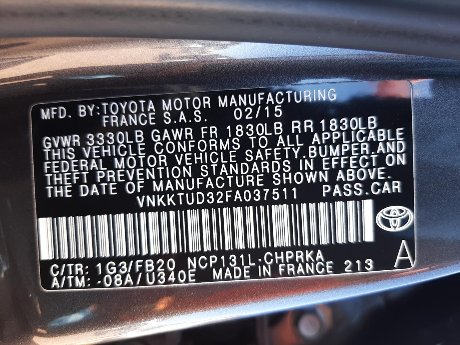 Photo 10 from auction – 2015 TOYOTA YARIS with VIN VNKKTUD32FA037511