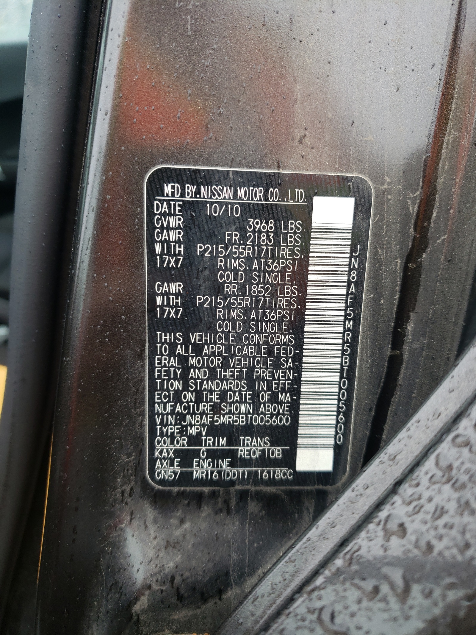 Photo 10 from auction – 2011 NISSAN JUKE S with VIN JN8AF5MR5BT005600