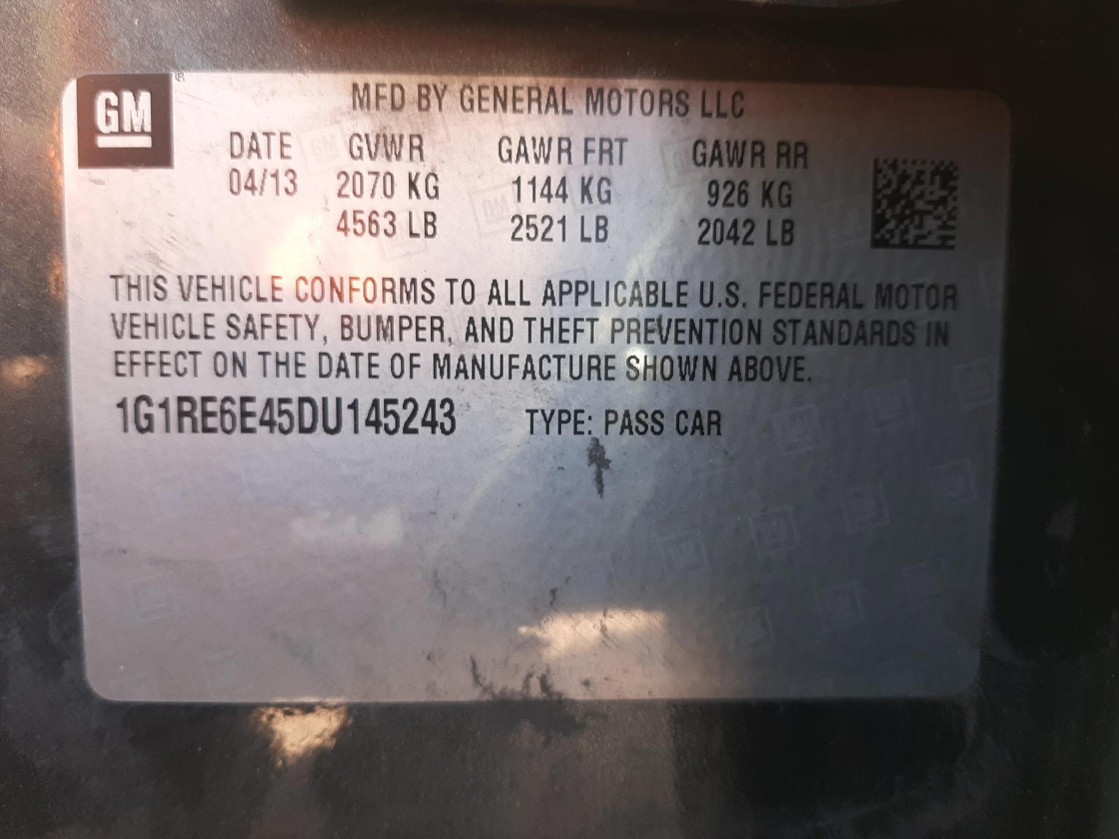 Photo 11 from auction – 2013 CHEVROLET VOLT with VIN 1G1RE6E45DU145243