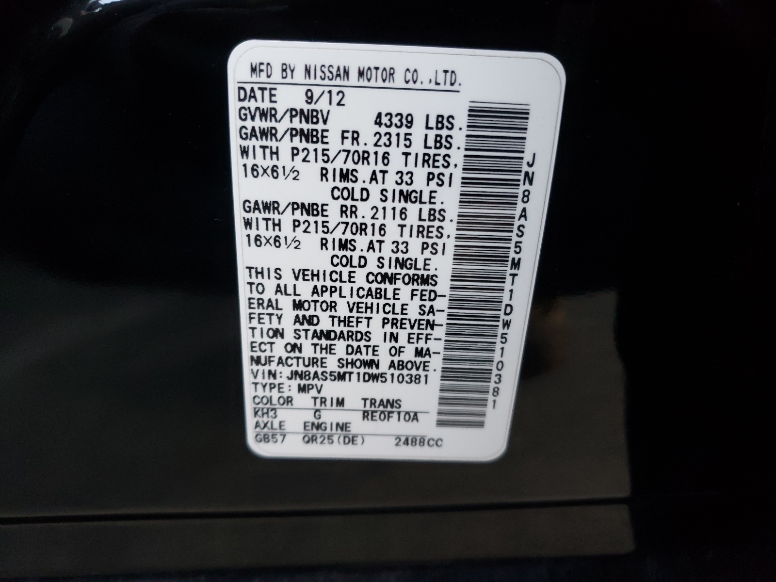 Photo 10 from auction – 2013 NISSAN ROGUE S with VIN JN8AS5MT1DW510381