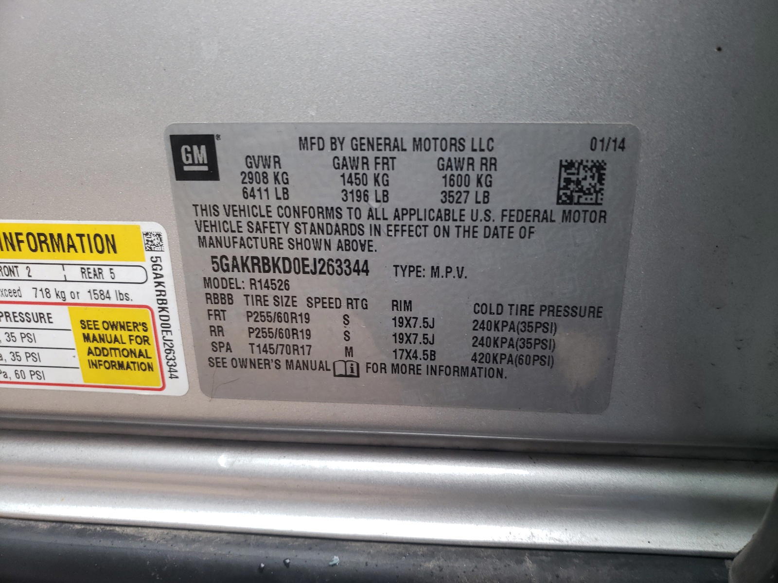 Photo 10 from auction – 2014 BUICK ENCLAVE with VIN 5GAKRBKD0EJ263344