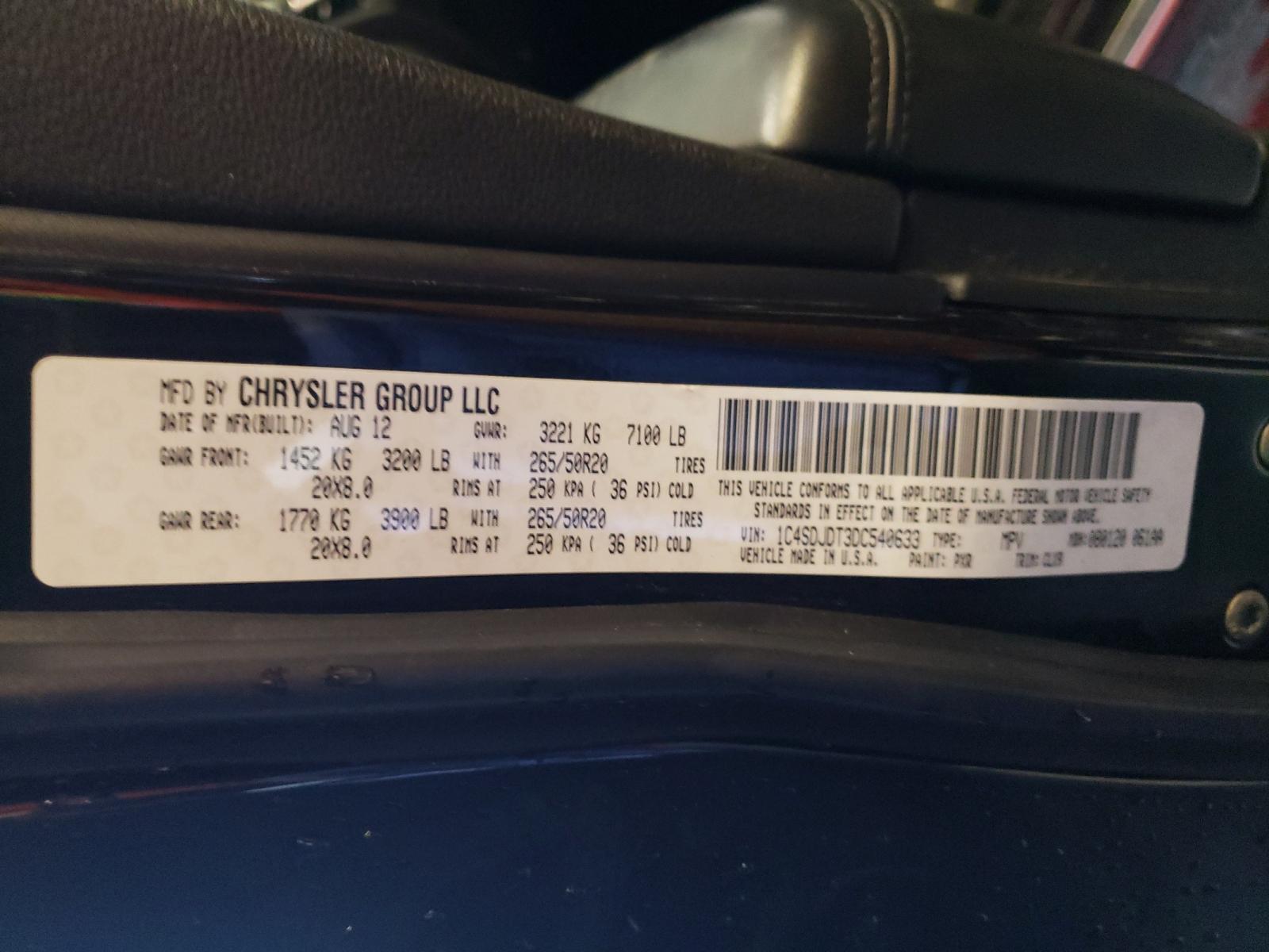 Photo 10 from auction – 2013 DODGE DURANGO CR with VIN 1C4SDJDT3DC540633
