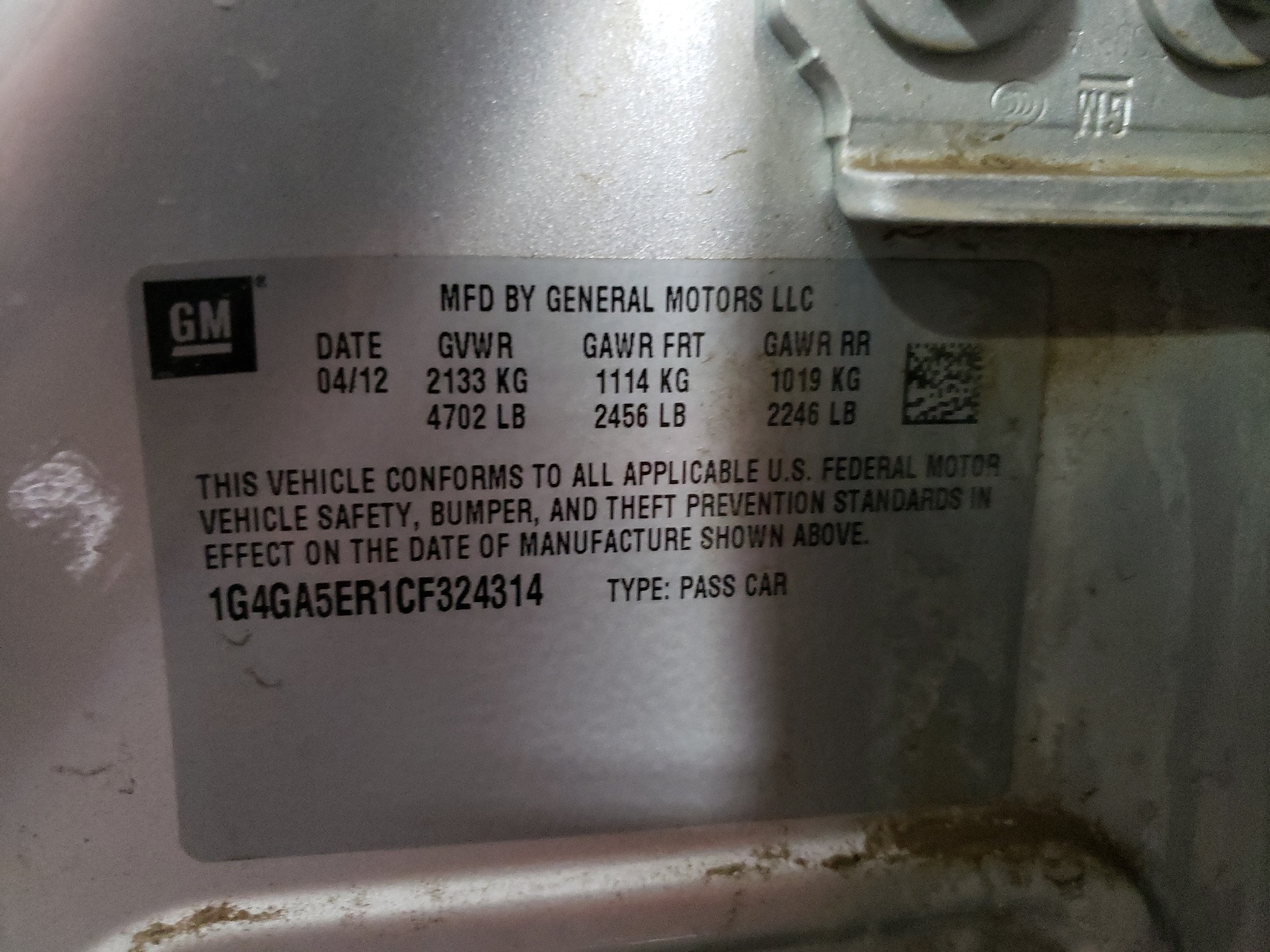 Photo 10 from auction – 2012 BUICK LACROSSE with VIN 1G4GA5ER1CF324314