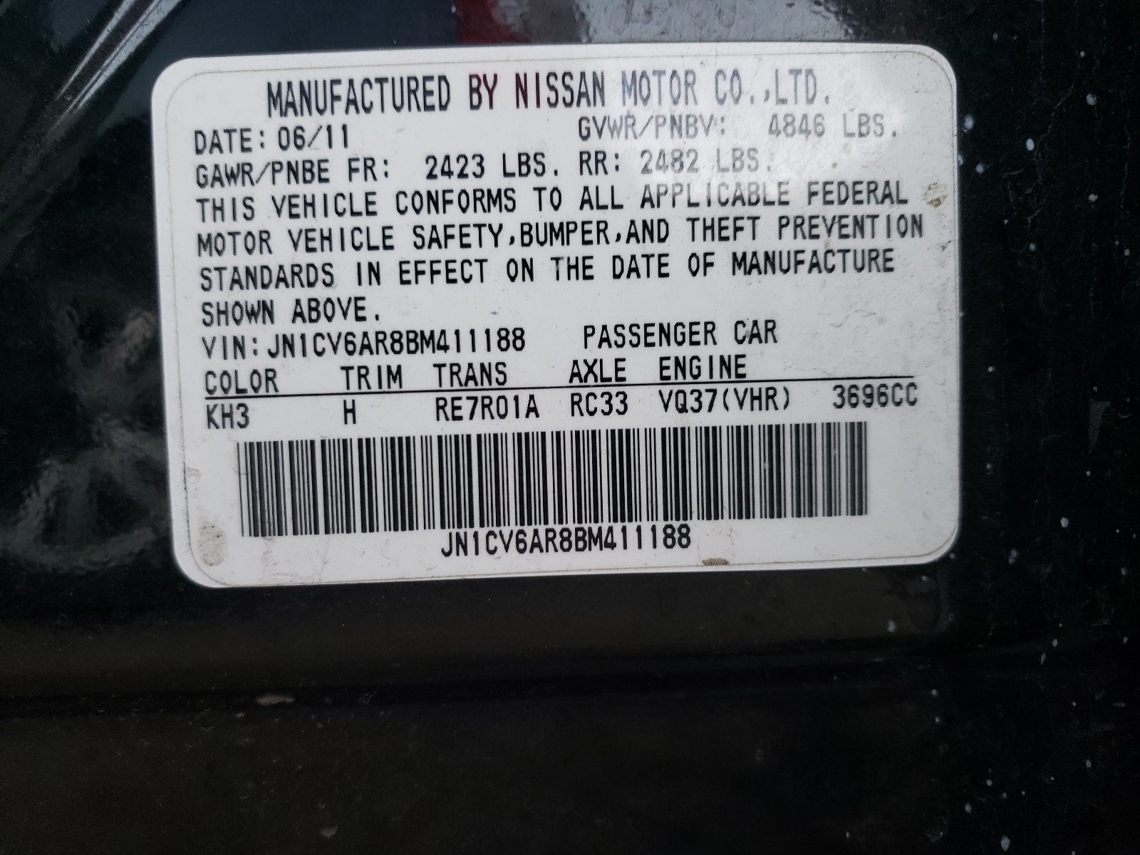 Photo 10 from auction – 2011 INFINITI G37 with VIN JN1CV6AR8BM411188