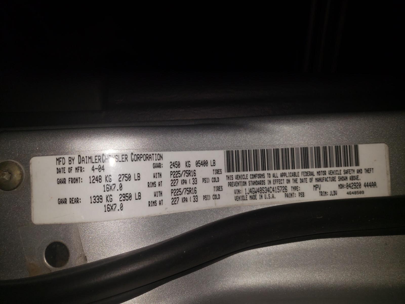 Photo 10 from auction – 2004 JEEP GRAND CHER with VIN 1J4GW48S34C415726
