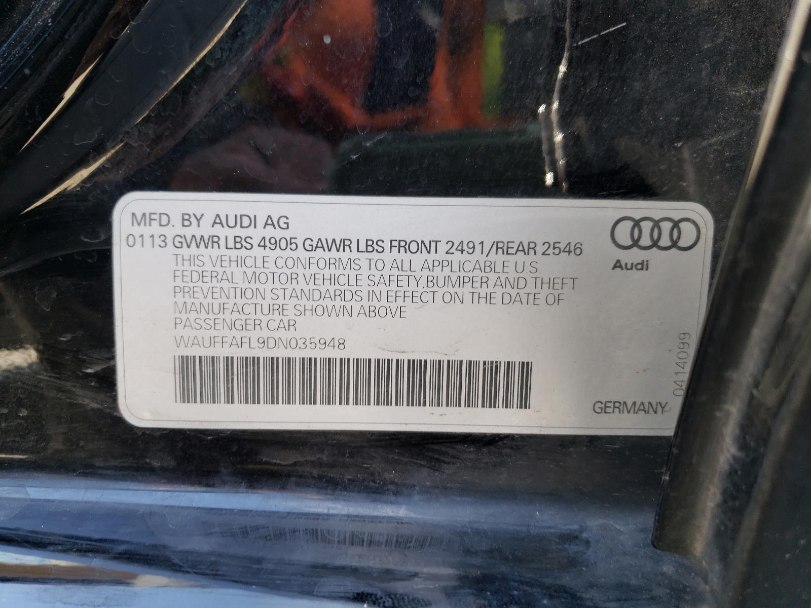 Photo 10 from auction – 2013 AUDI A4 PREMIUM with VIN WAUFFAFL9DN035948