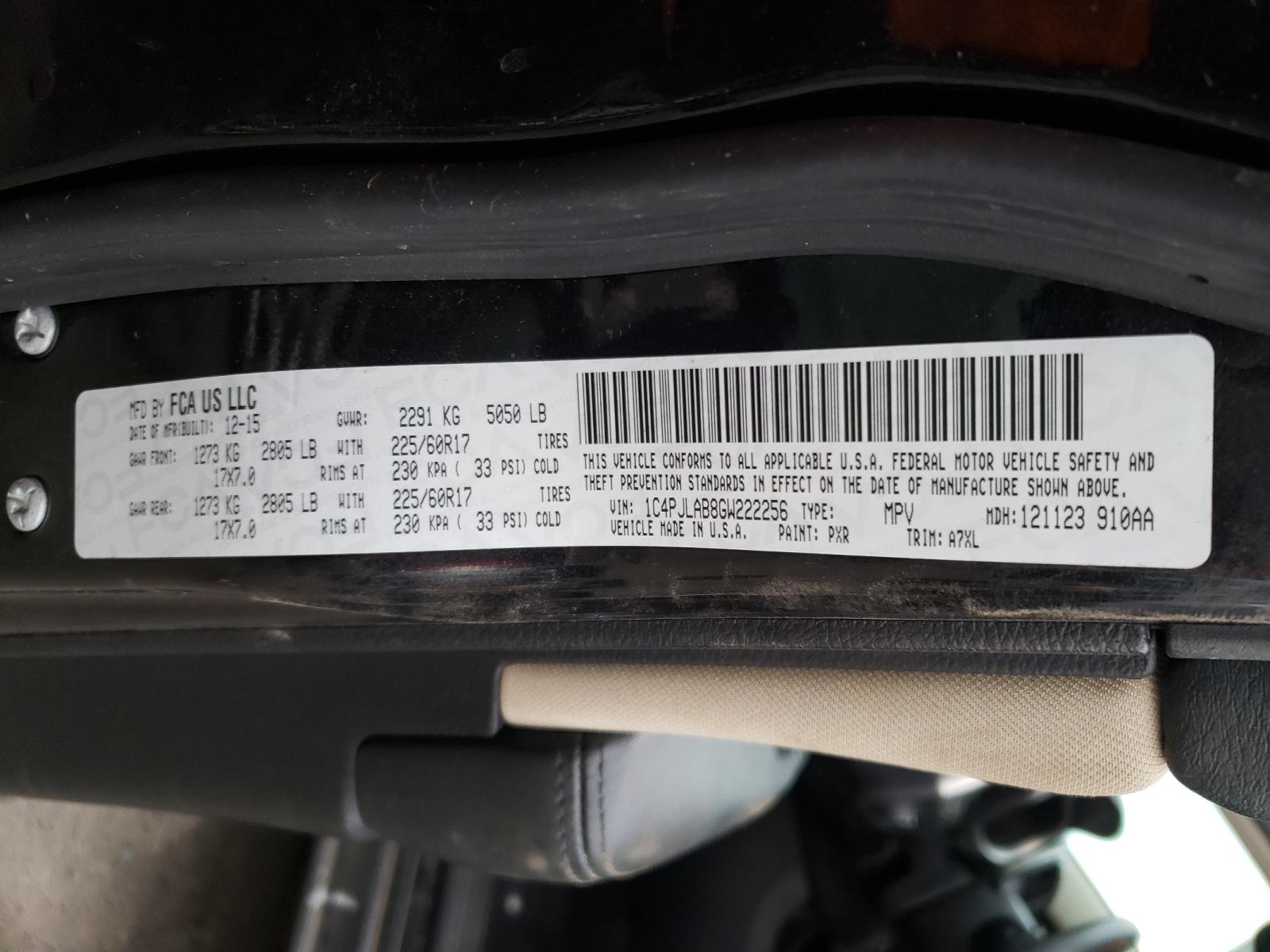 Photo 10 from auction – 2016 JEEP CHEROKEE S with VIN 1C4PJLAB8GW222256