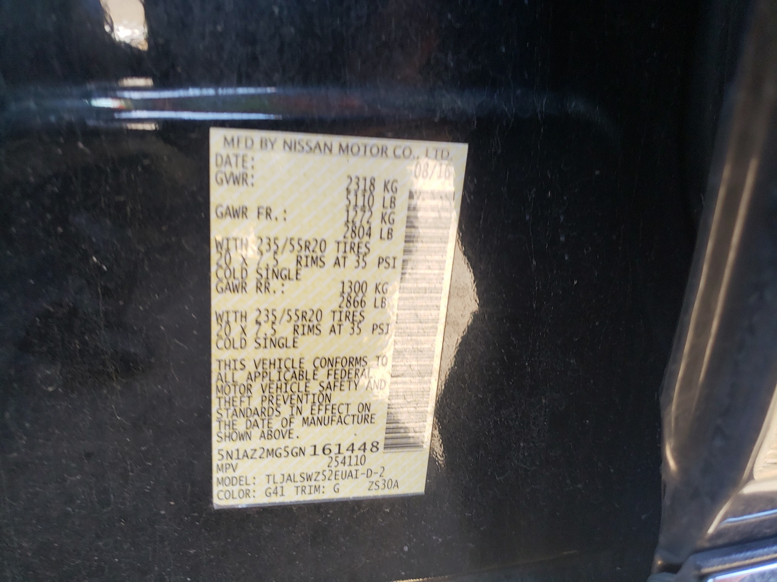 Photo 10 from auction – 2016 NISSAN MURANO S with VIN 5N1AZ2MG5GN161448