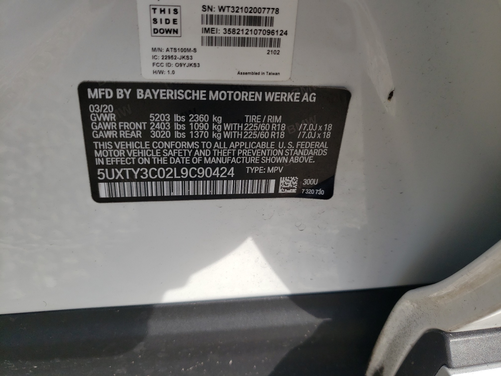 Photo 10 from auction – 2020 BMW X3 SDRIVE3 with VIN 5UXTY3C02L9C90424