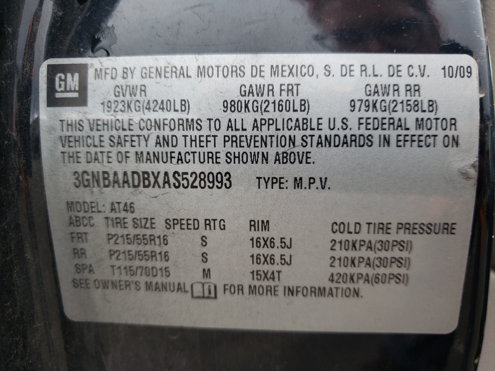Photo 10 from auction – 2010 CHEVROLET HHR LS with VIN 3GNBAADBXAS528993