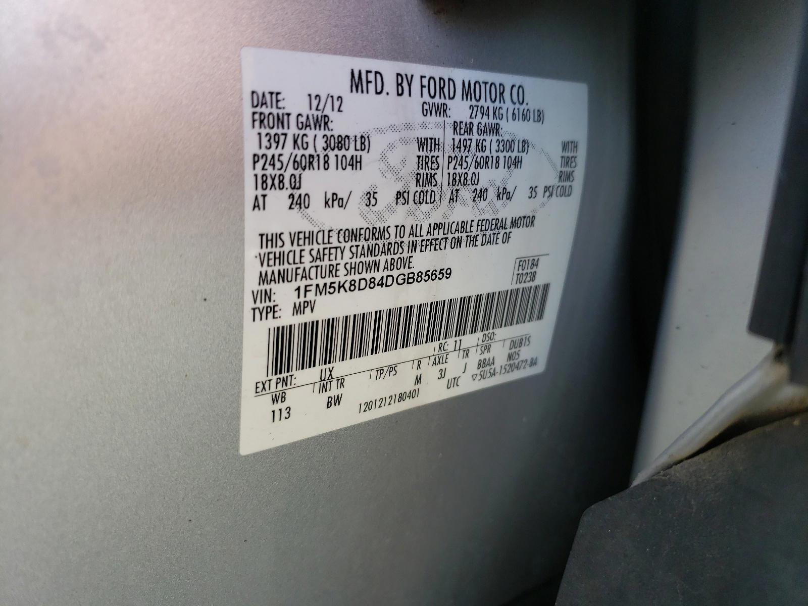 Photo 10 from auction – 2013 FORD EXPLORER X with VIN 1FM5K8D84DGB85659