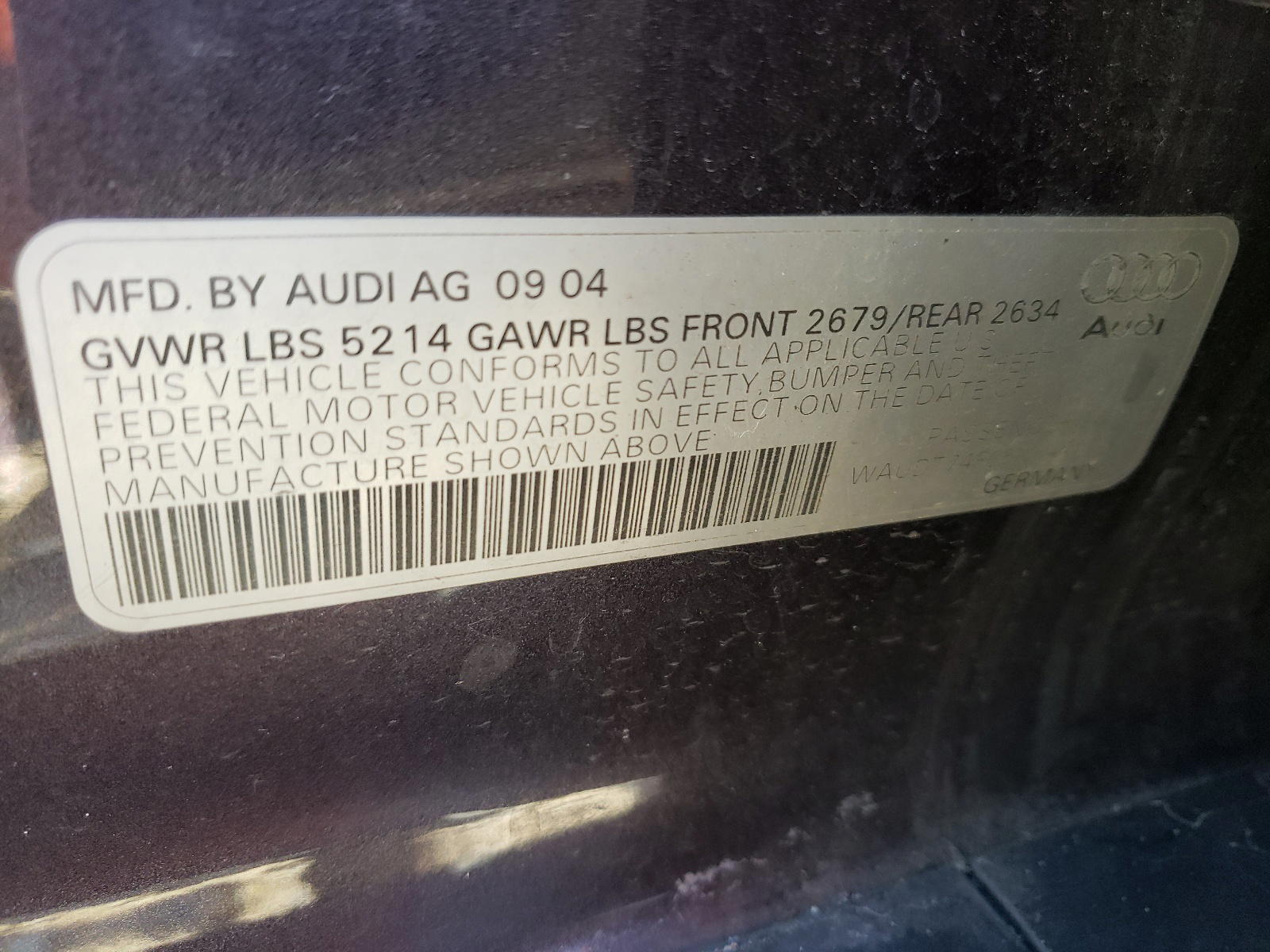 Photo 10 from auction – 2005 AUDI A6 3.2 QUA with VIN WAUDT74F05N044975