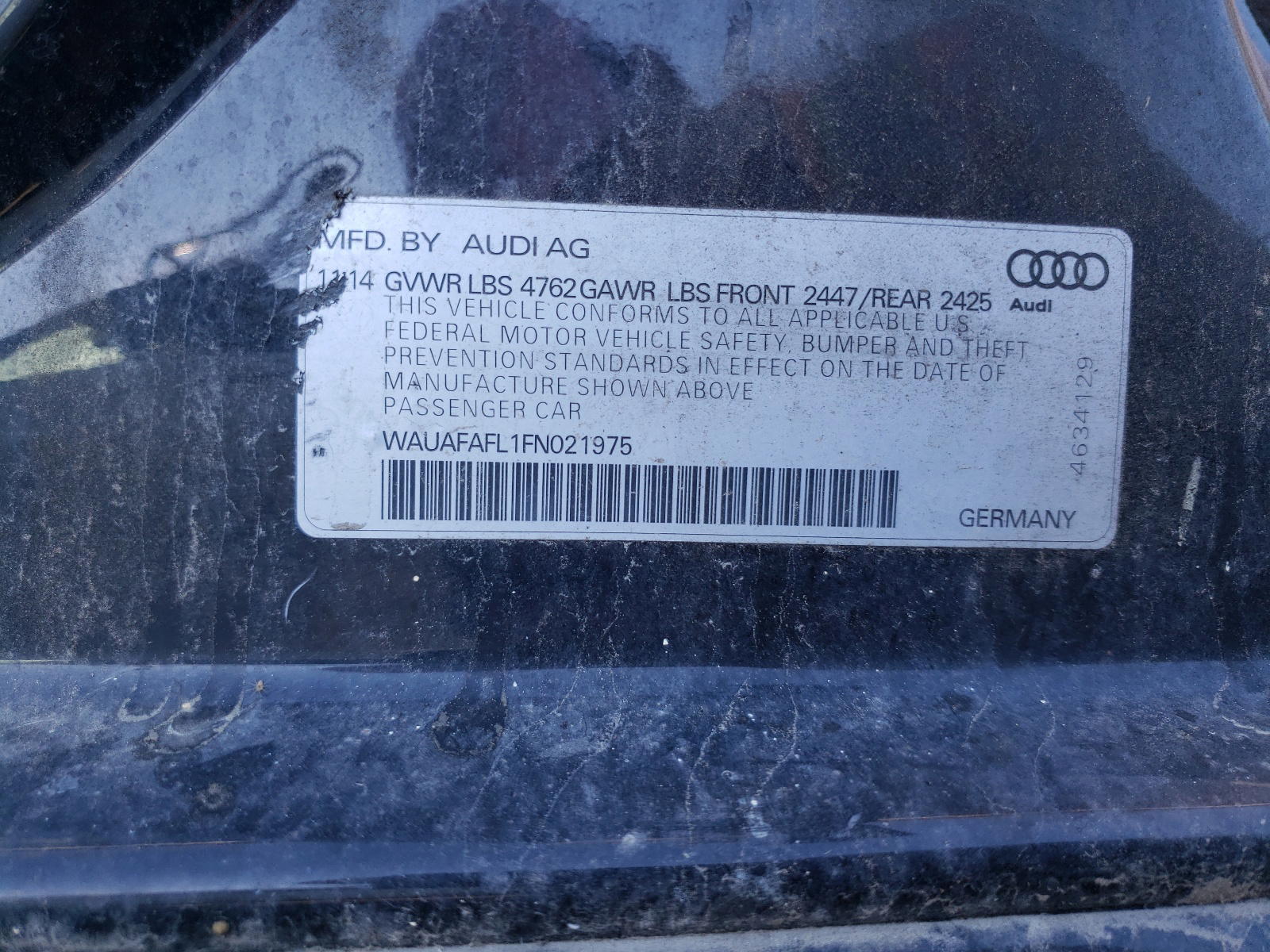 Photo 10 from auction – 2015 AUDI A4 PREMIUM with VIN WAUAFAFL1FN021975