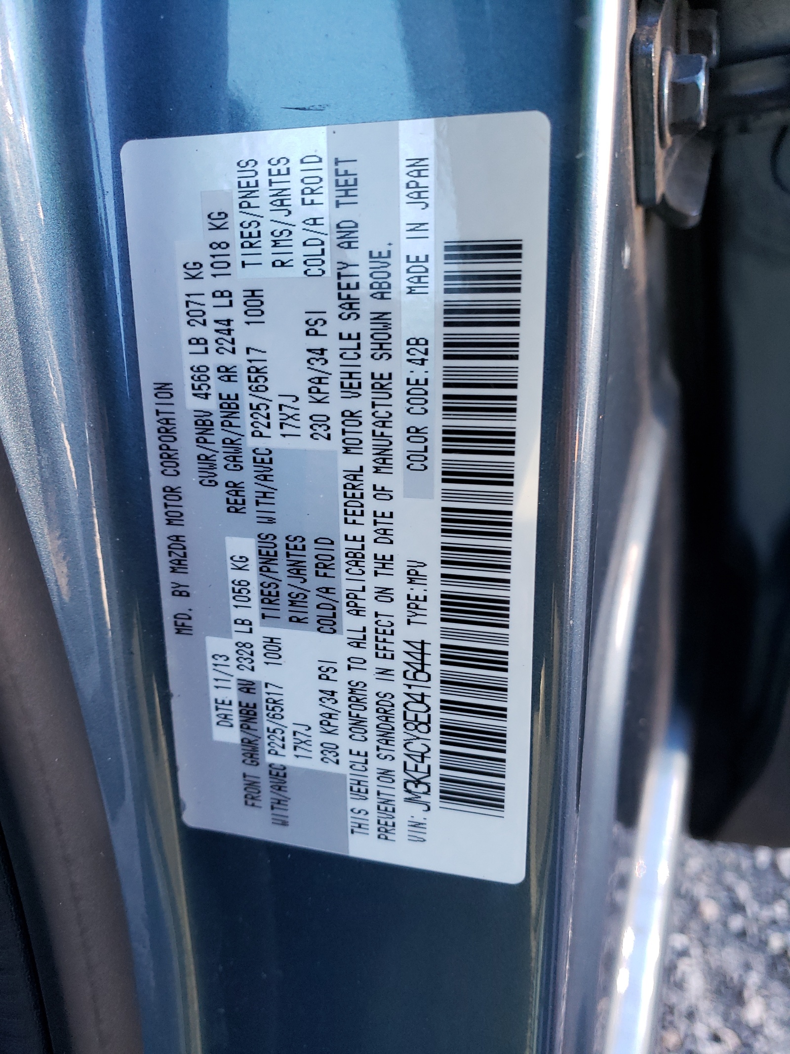Photo 10 from auction – 2014 MAZDA CX-5 TOURI with VIN JM3KE4CY8E0416444