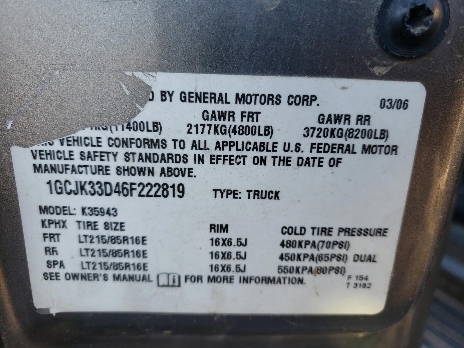 Photo 10 from auction – 2006 CHEVROLET SILVERADO with VIN 1GCJK33D46F222819