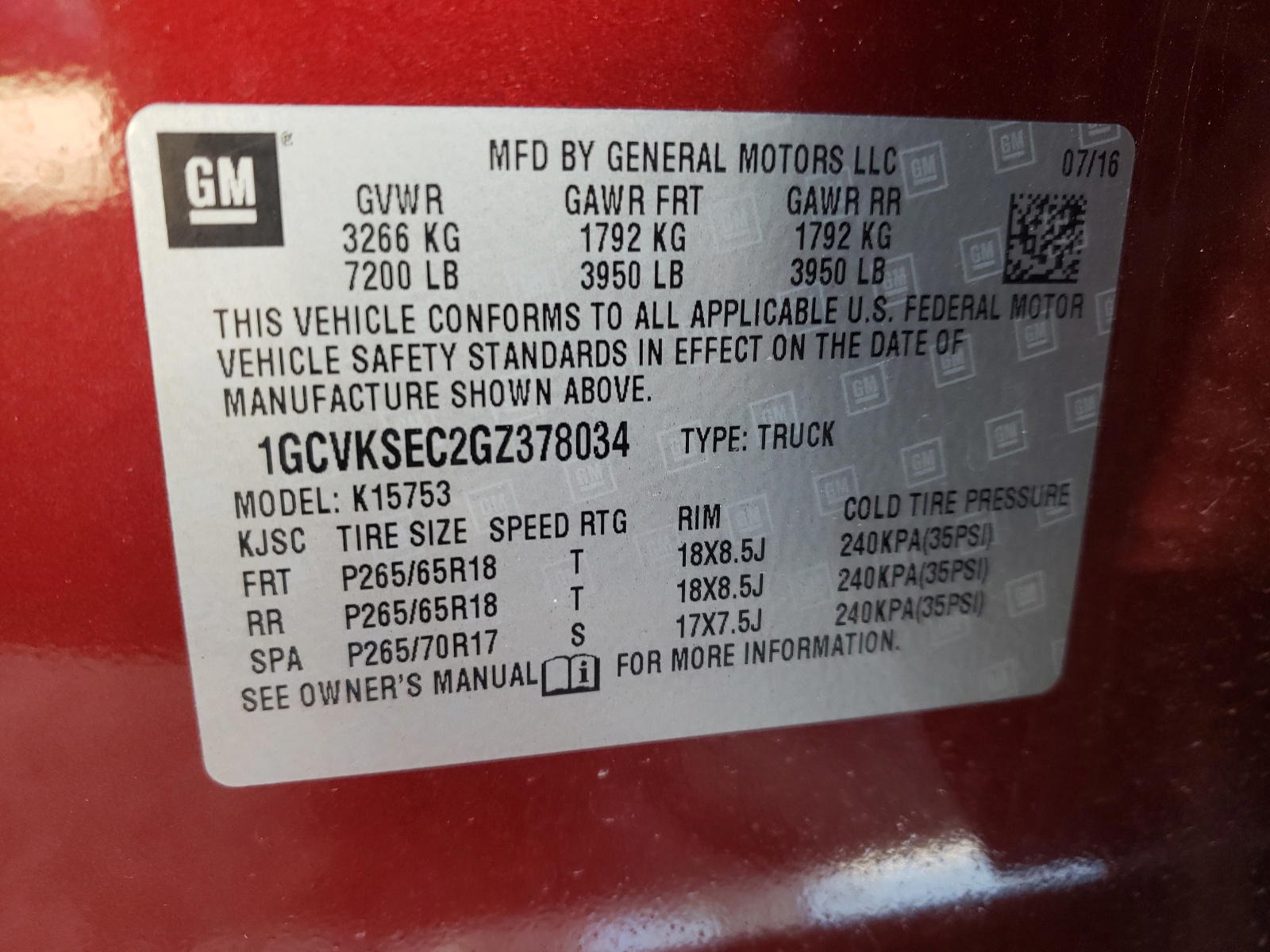 Photo 10 from auction – 2016 CHEVROLET SILVERADO with VIN 1GCVKSEC2GZ378034