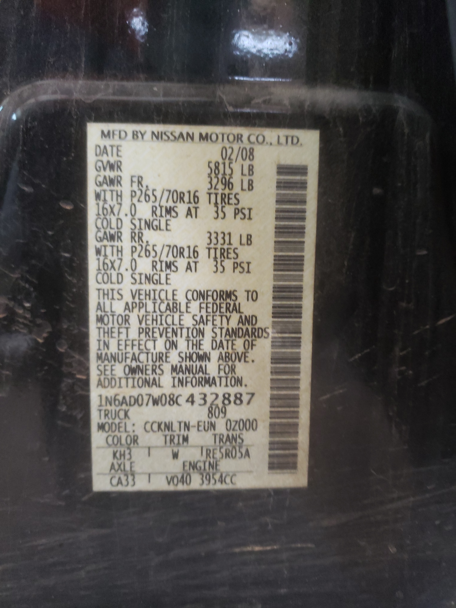 Photo 10 from auction – 2008 NISSAN FRONTIER C with VIN 1N6AD07W08C432887