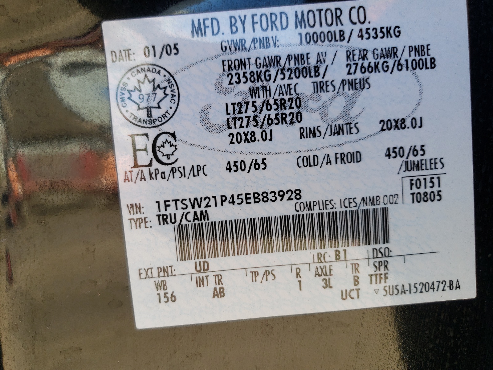 Photo 10 from auction – 2005 FORD F250 SUPER with VIN 1FTSW21P45EB83928