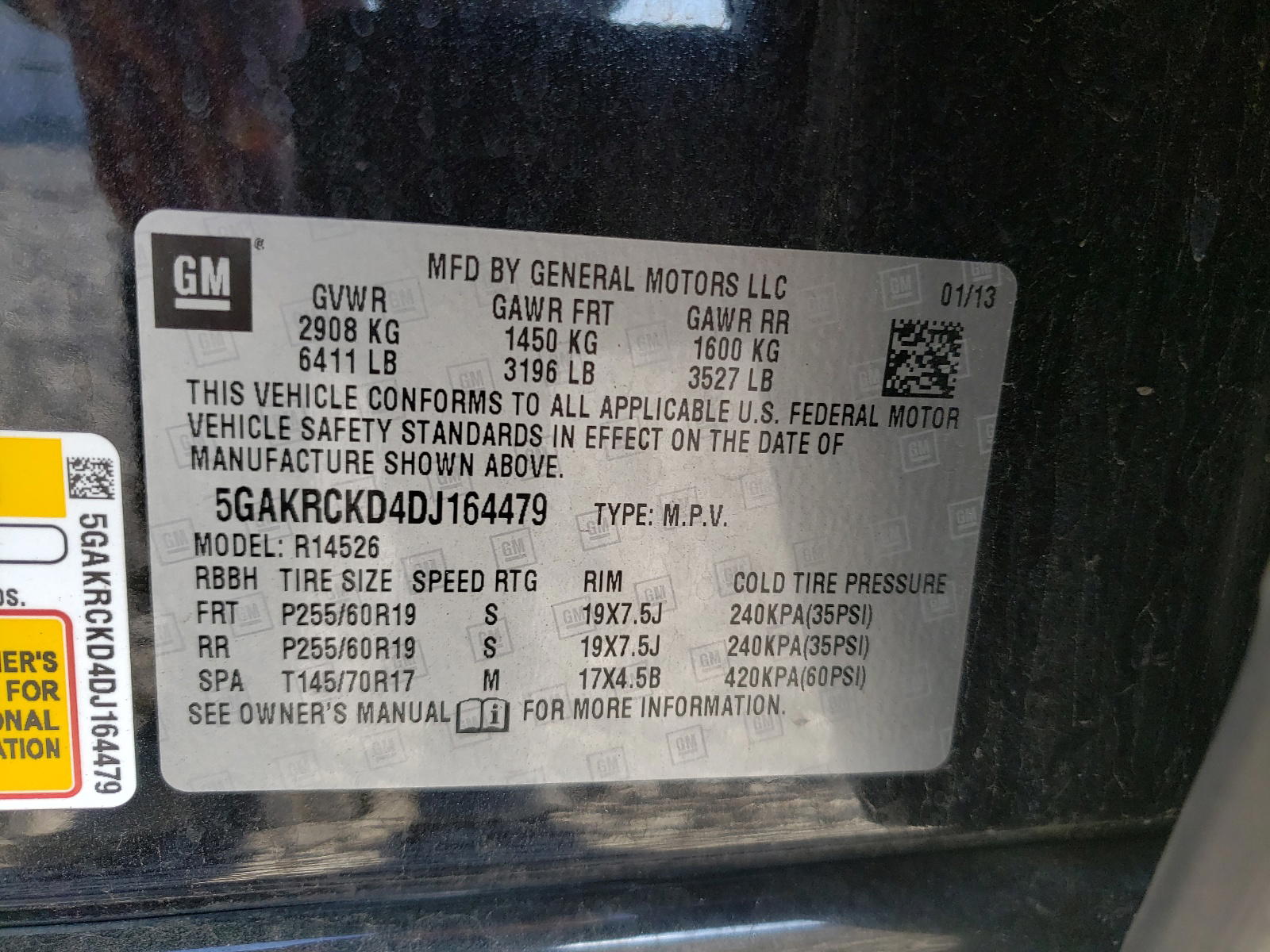 Photo 10 from auction – 2013 BUICK ENCLAVE with VIN 5GAKRCKD4DJ164479