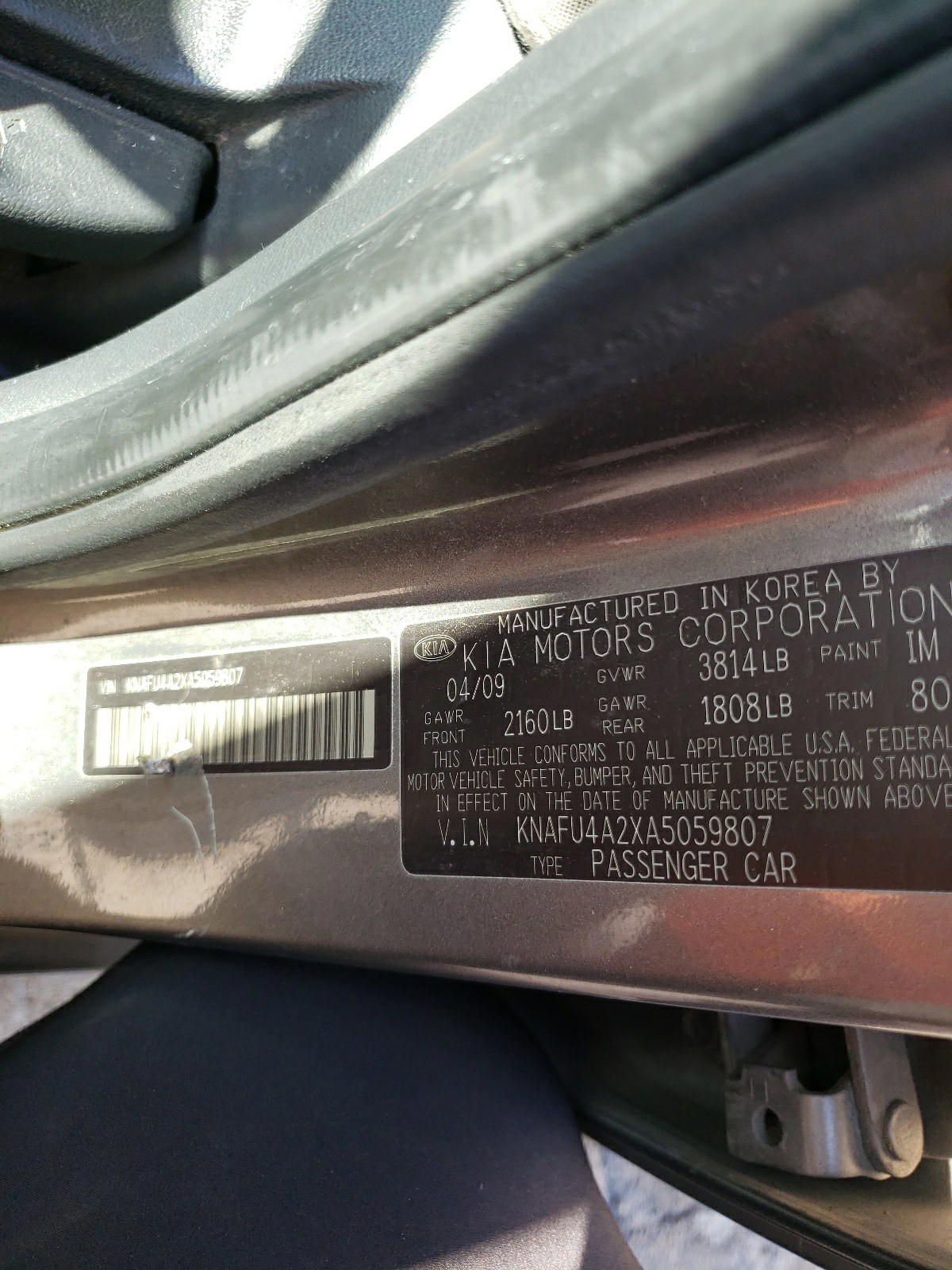 Photo 10 from auction – 2010 KIA FORTE EX with VIN KNAFU4A2XA5059807